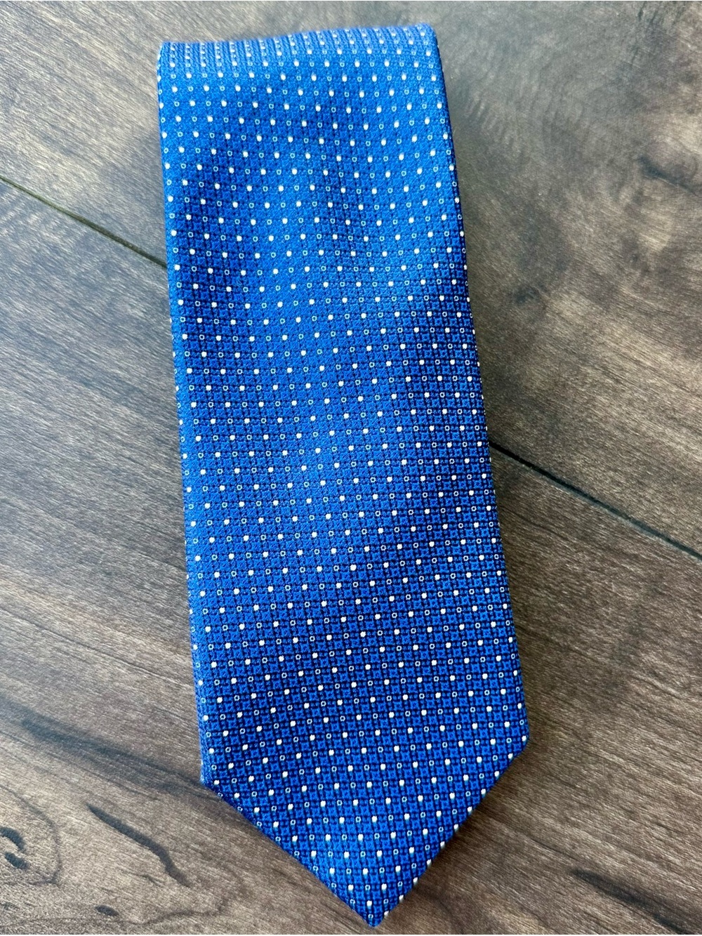 CANALI Italy 100% Silk Tie - Blue Geometric Micro Dot Square Jacquard - Luxury